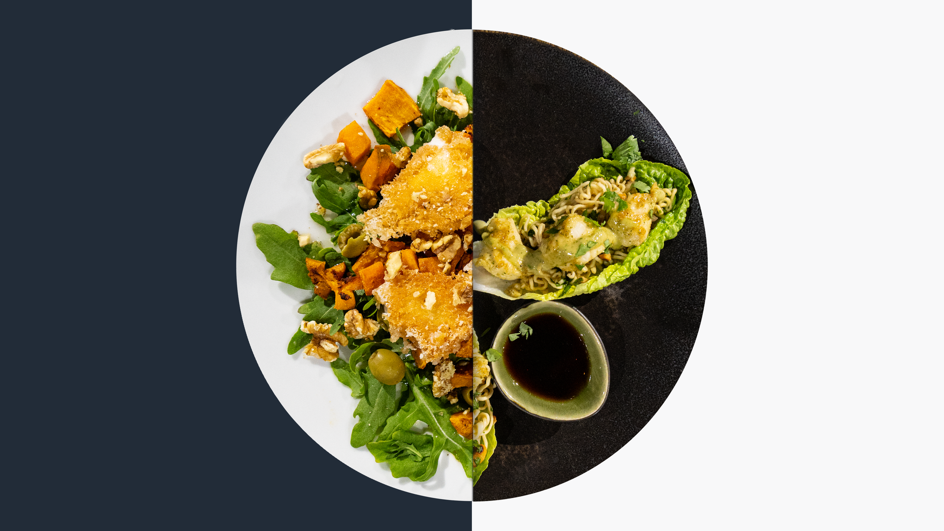 Rucola-Salat vs. Erdnuss-Hähnchen