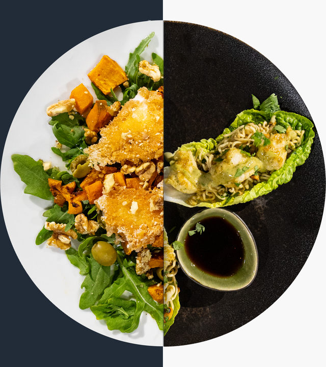 Rucola-Salat vs. Erdnuss-Hähnchen