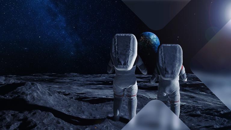 Zwei Astronauten auf dem Mond (Animation)