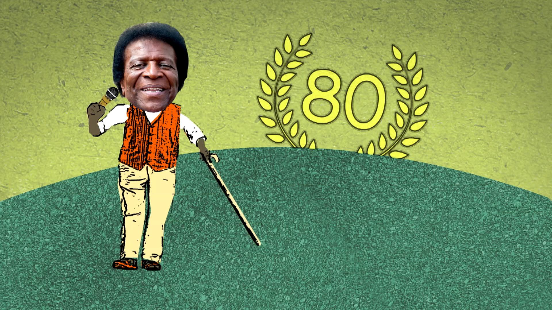 Rückspiegel-Grafik: Roberto Blanco mit Mikrofon und Gehstock