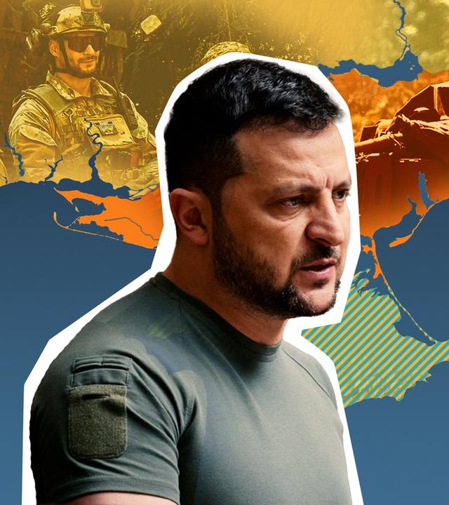 Der ukrainische Präsident Wolodymyr Selenskyj vor einer Karte seines Landes