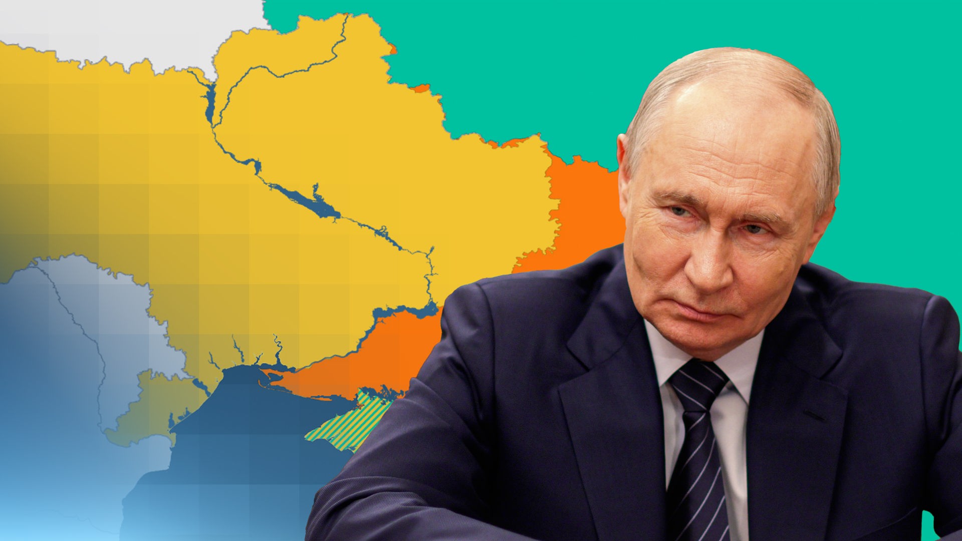 Putin vor einer Karte der Ukraine.