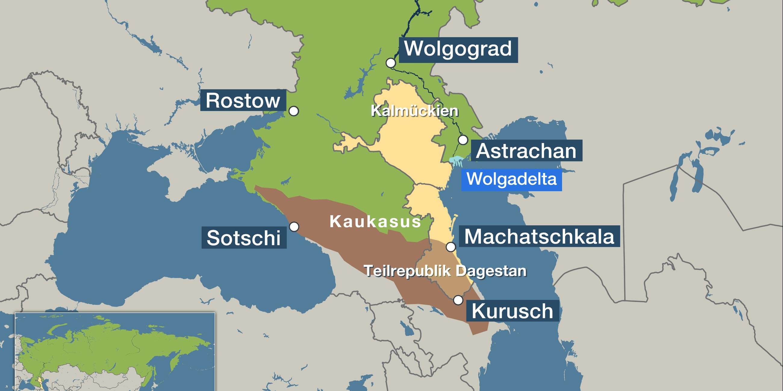 Karte: Kaukasus und der tiefe Süden