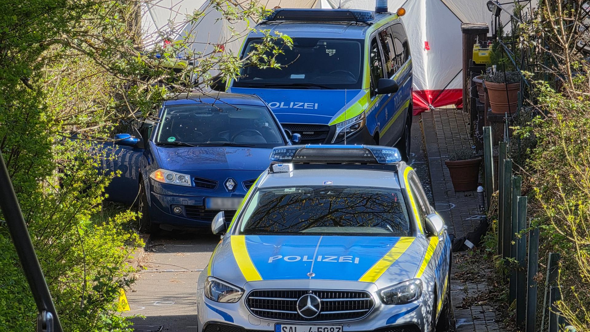 Polizeiautos stehen am Einsatzort.