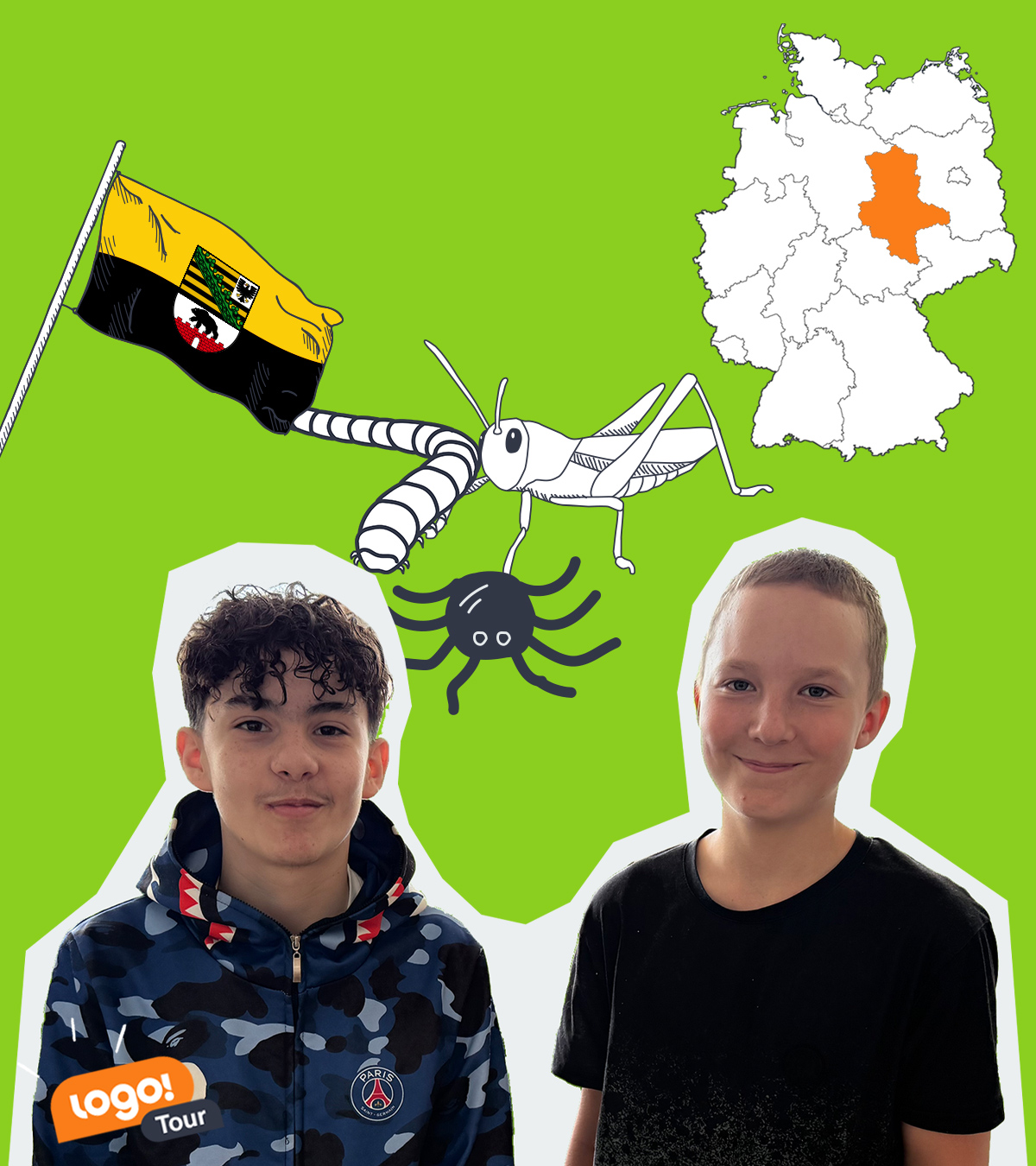 Sachsen-Anhalt Karte, Flagge, Kinder und Insekten