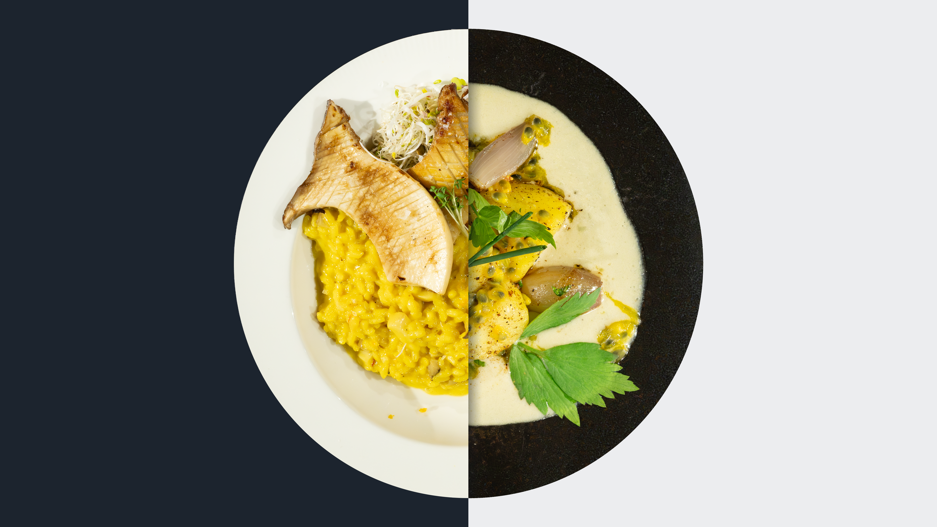 Safran-Risotto vs. Im Salzmantel gegarte Schalotten