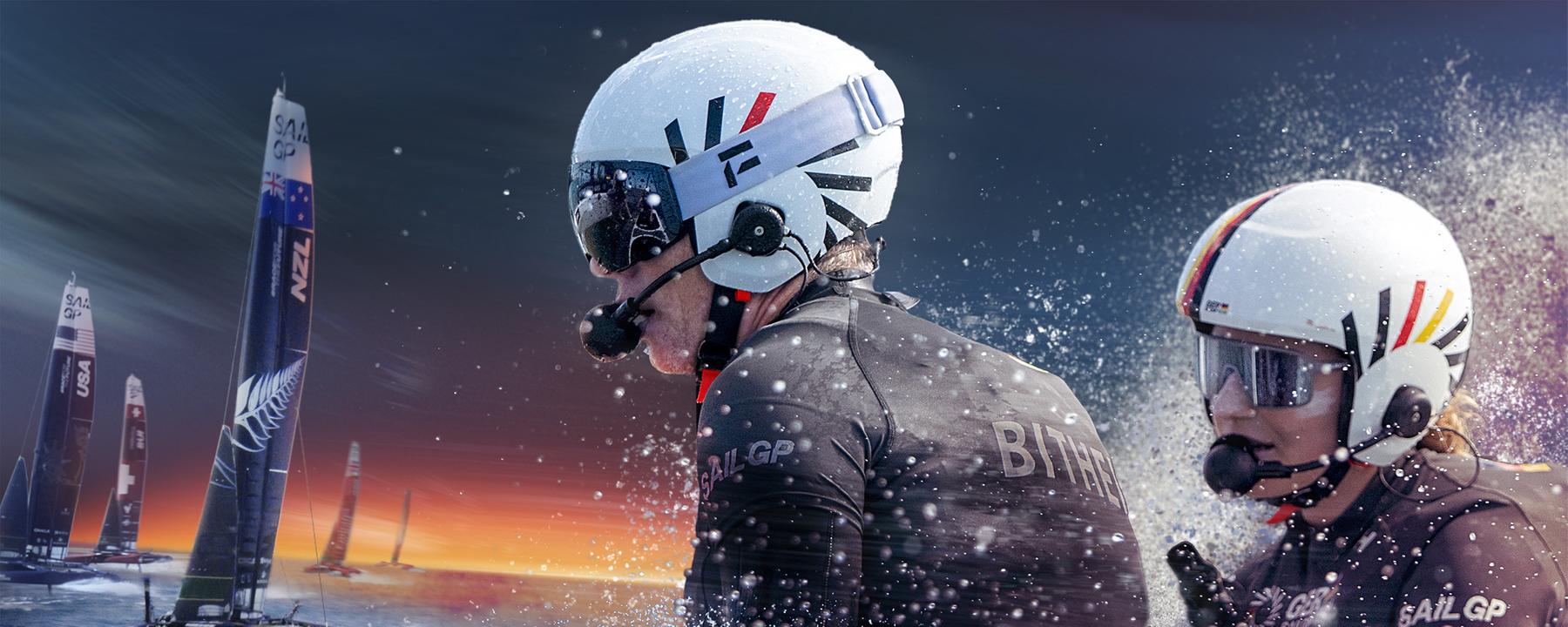 Ein Katamaran bei der SailGP in Aktion.