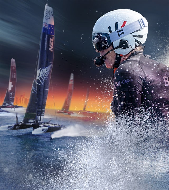 Ein Katamaran bei der SailGP in Aktion.