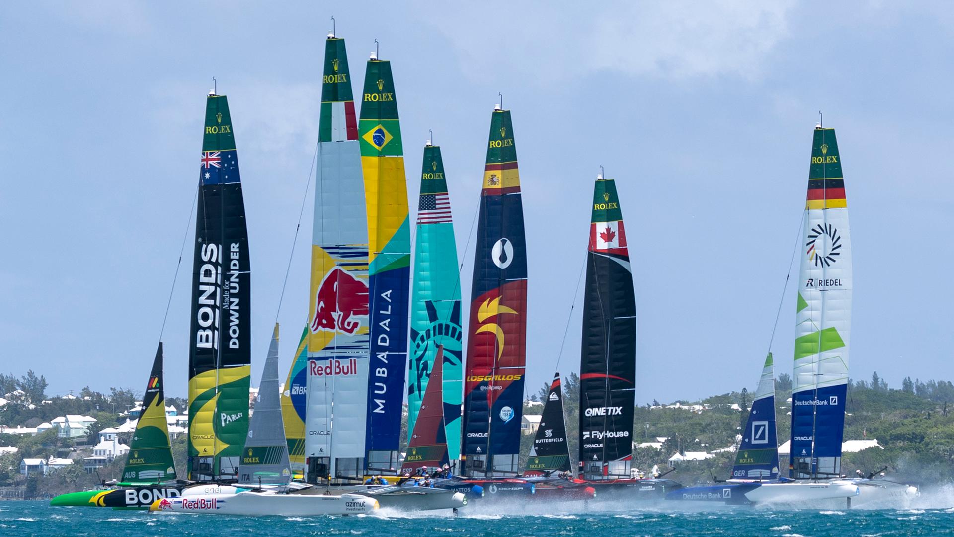 Die Segelkatamarane in Aktion beim Bermuda Sail Grand Prix 2026