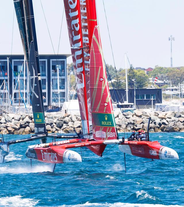 Die SailGP-Flotte im Rennen vor Perth/Fremantle beim Oracle Perth Sail Grand Prix am 17. Januar 2026 in Australien.