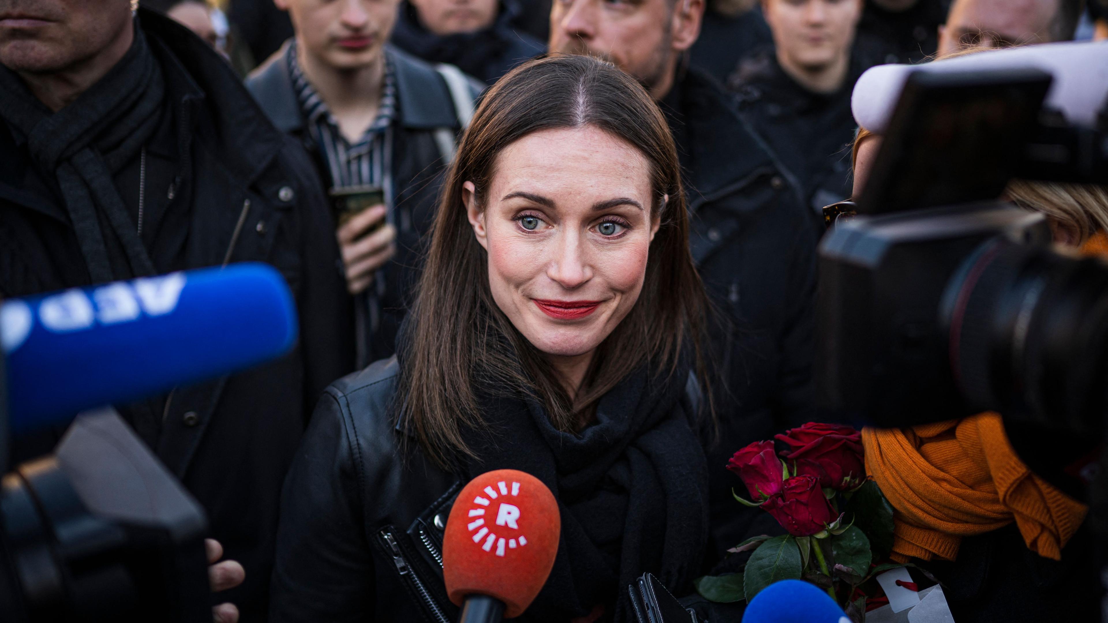 Die finnische Regierungschefin Sanna Marin bei einer Wahlkampfveranstaltung am 01. April 2023.