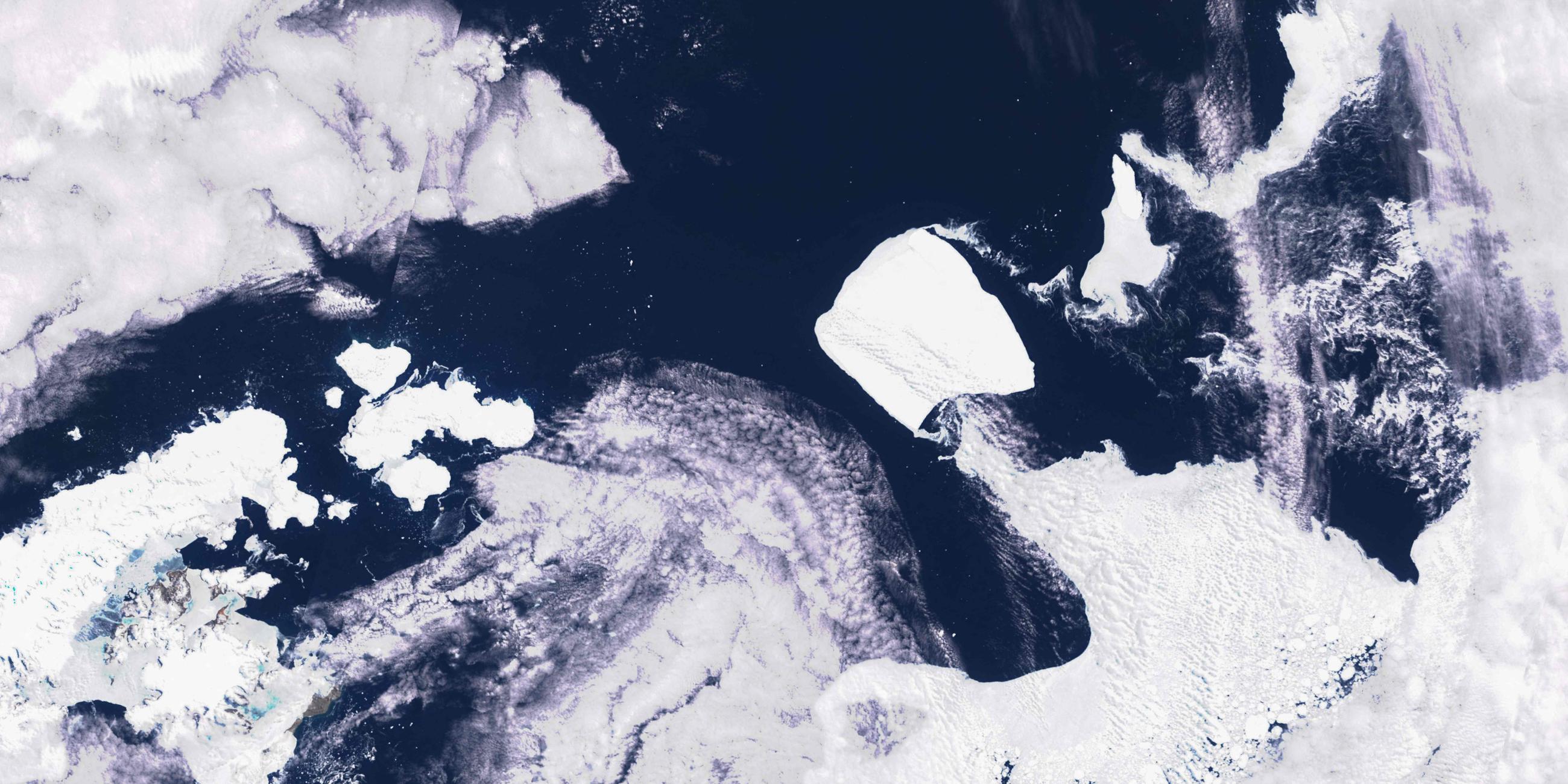 Ein Satellitenbild vom Eisberg A23a in der Nähe von Joinville Island im Südpolarmeer am 15.11.2023.