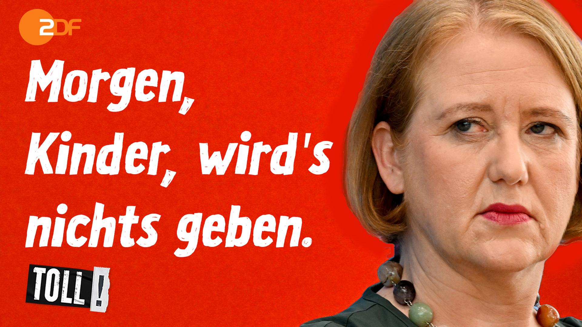 Lisa Paus, Bundesministerin für Familie, schaut grimmig; Text: "Morgen, Kinder, wird's nichts geben."