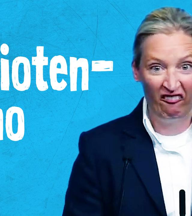 Alice Weidel und Maximilia Krah mit verzwerrtem Gesicht; Text: Patriotenporno