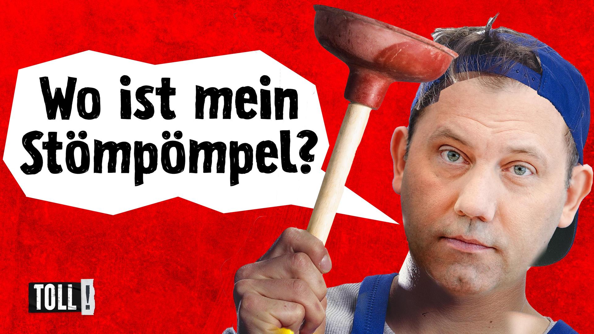Montage: SPD-Chef Lars Klingbeil hält Pömpel hoch; Text in Sprechblase: Wo ist mein Stömpömpel?