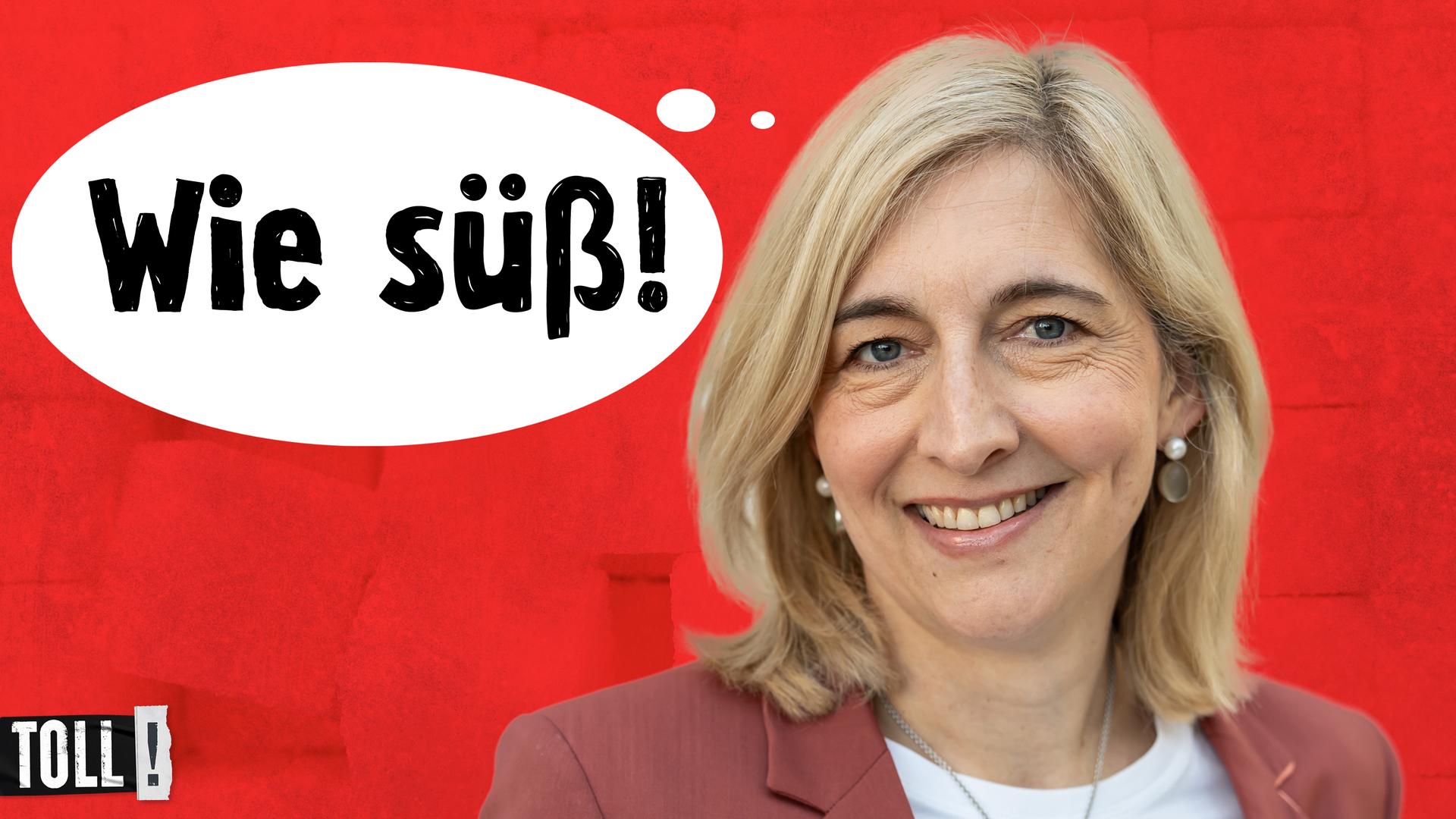 Montage: Bundesgesundheuitsministerin Nina Warken mit Sprechblase: "Wie süß!"