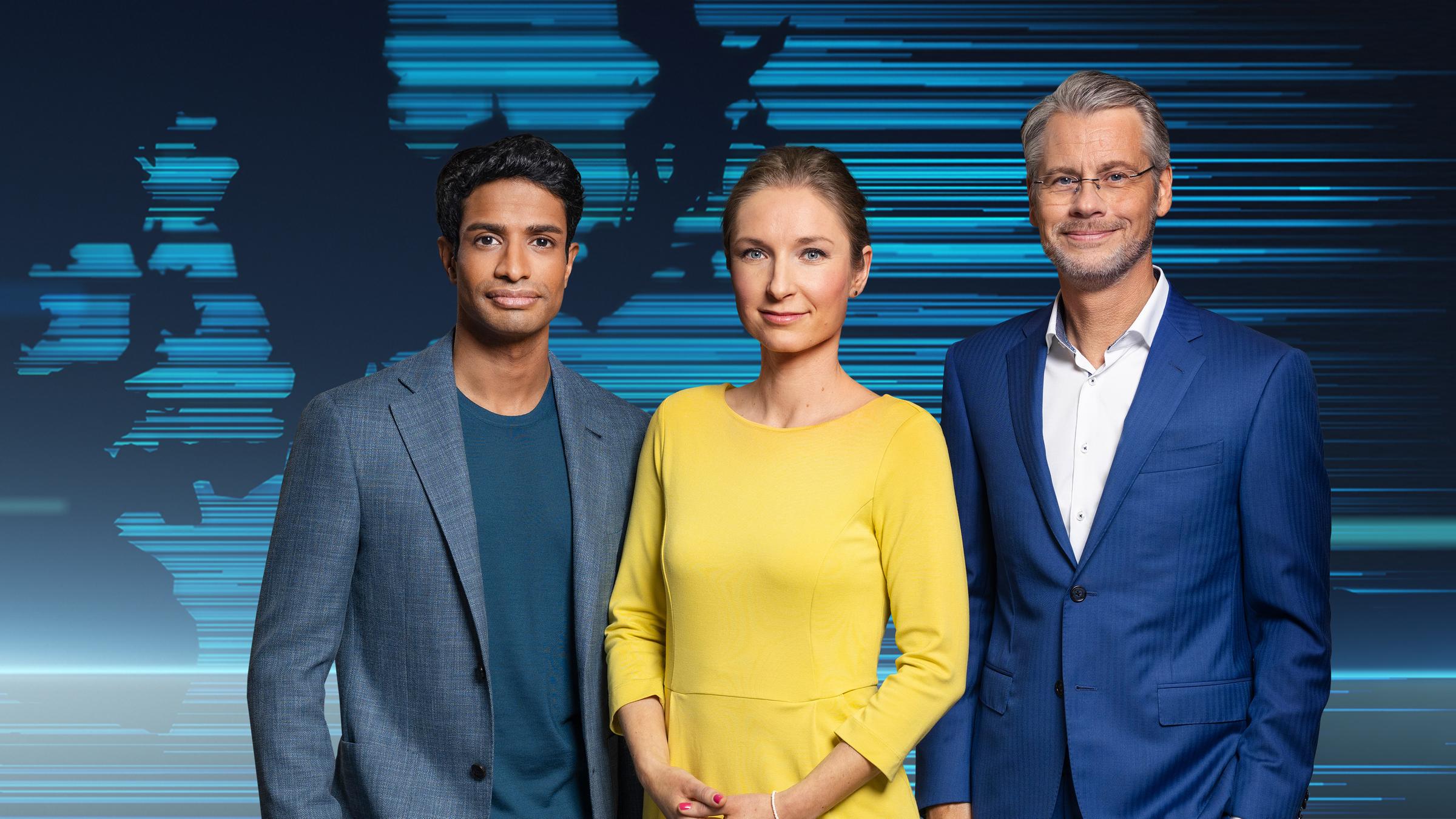  Die Moderator*innen von "heute - in Europa": v.l. Bobby Cherian, Linda Kierstan, Andreas Klinner