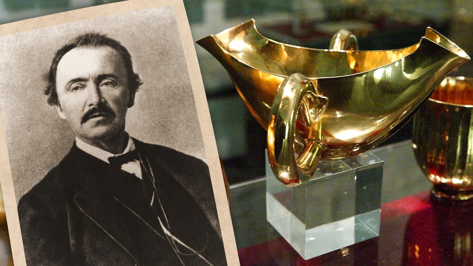 Foto Heinrich Schliemann und goldene Sauciere
