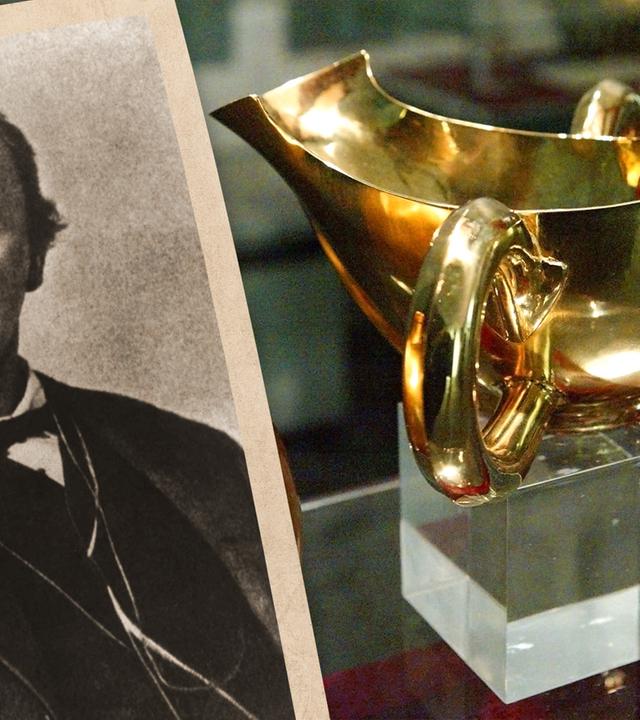 Foto Heinrich Schliemann und goldene Sauciere