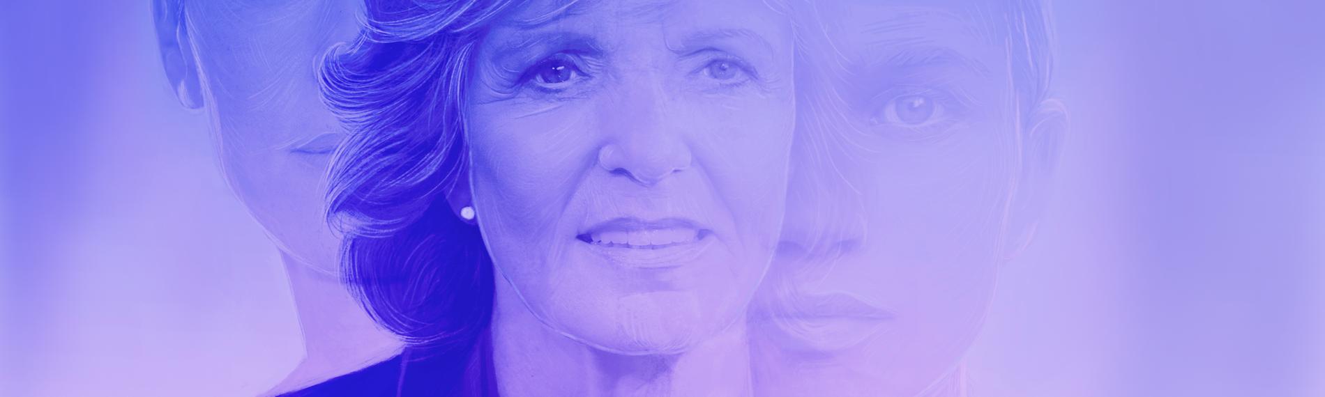 Illustration in Blautönen von drei Frauengesichtern unterschiedlichen Alters