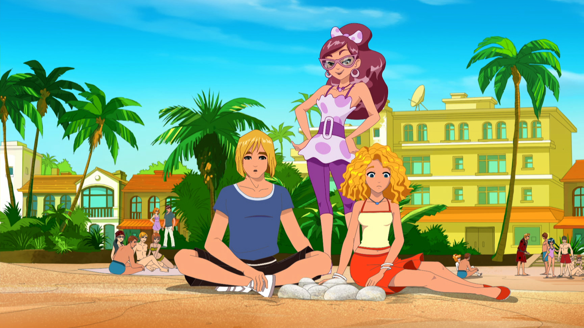 Emma und ihre Freunde sitzen vor einigen Schildkröteneiern.