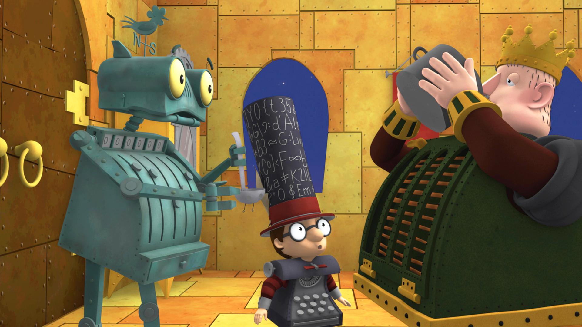 König Bleifuß trinkt Bös Ruhetrunk, Ratzefummel beobachtet dies mit Besorgnis.