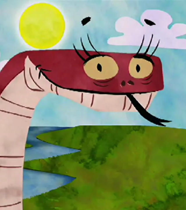 Eine Ringelnatter hat sich hingestellt und streckt die Zunge raus.