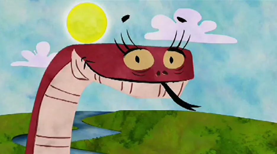 Eine Ringelnatter hat sich hingestellt und streckt die Zunge raus.