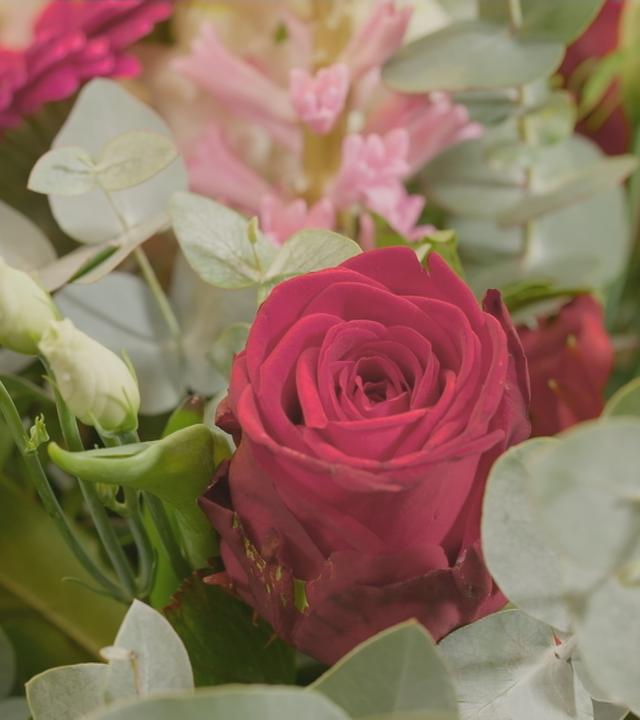 Ein schöner Blumestrauß mit Rosen und Tulpen