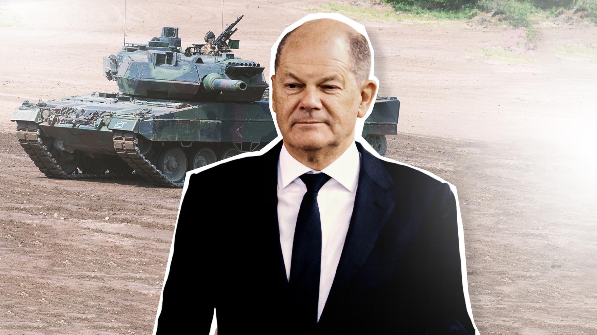 Olaf Scholz vor einem Leonard 2 Panzer