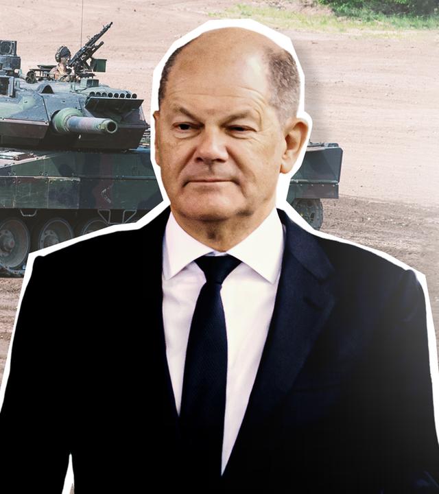 Olaf Scholz vor einem Leonard 2 Panzer