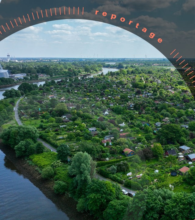 Luftaufnahme Schrebergärten an der Weser in Bremen.