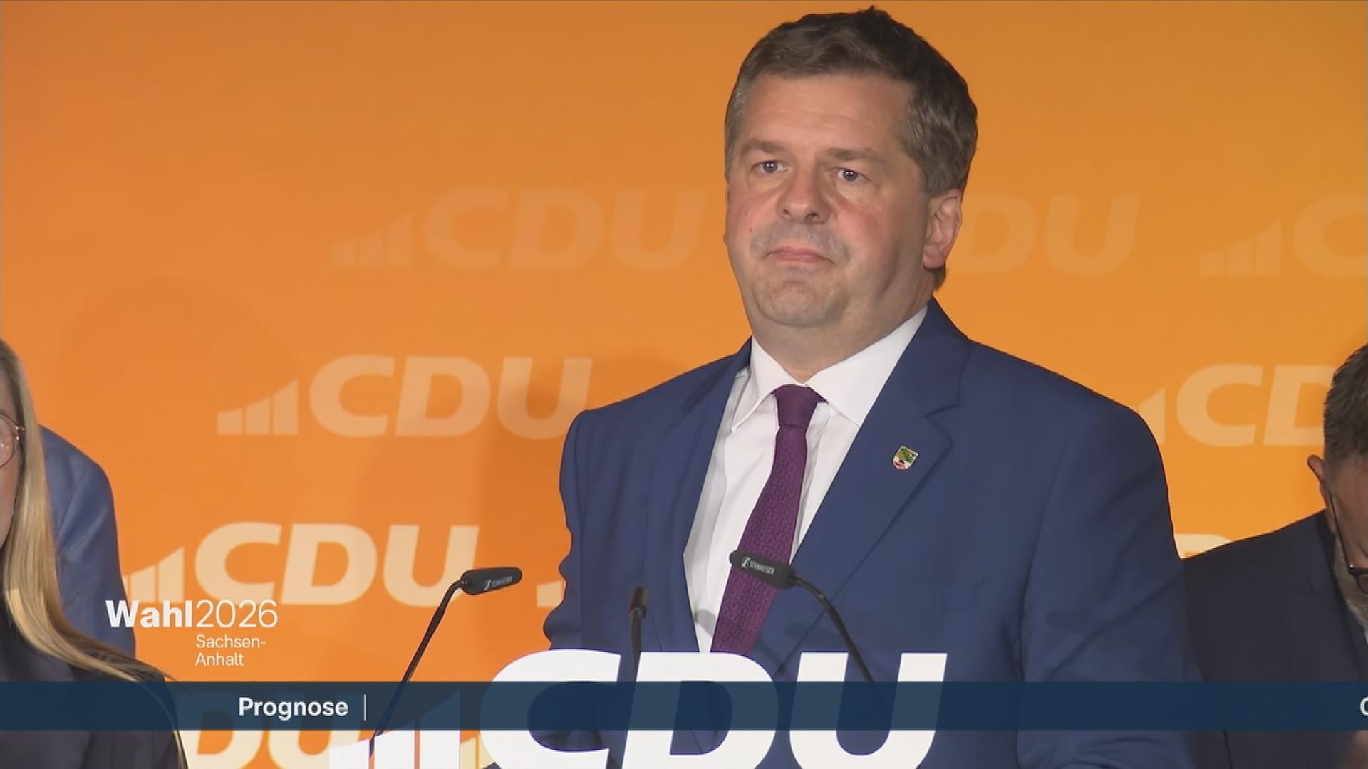 CDU-Spitzenkandidat und Ministerpräsident Sven Schulze mit einer Reaktion zur Landtagswahl in Sachsen-Anhalt.