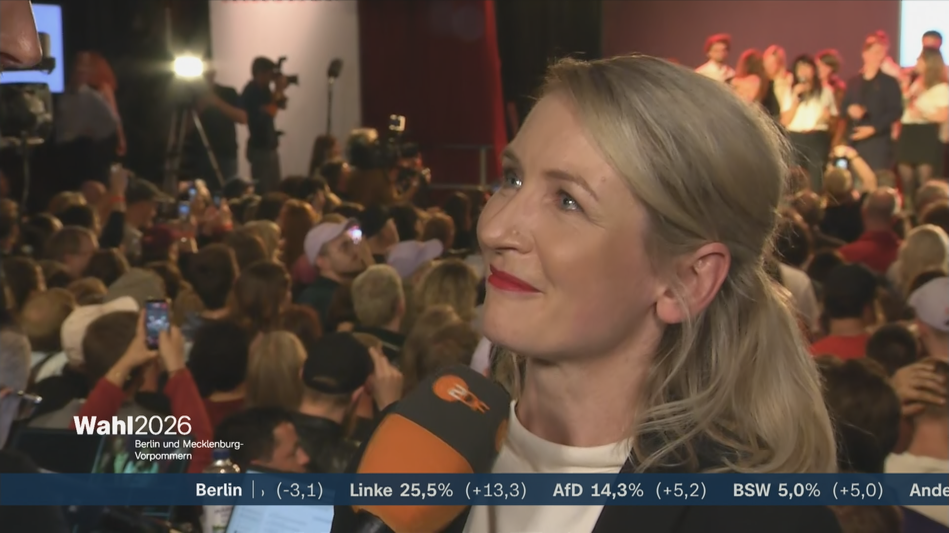 Linken-Chefin Ines Schwerdtner mit einer Reaktion zu den Wahlen in Mecklenburg-Vorpommern und Berlin.