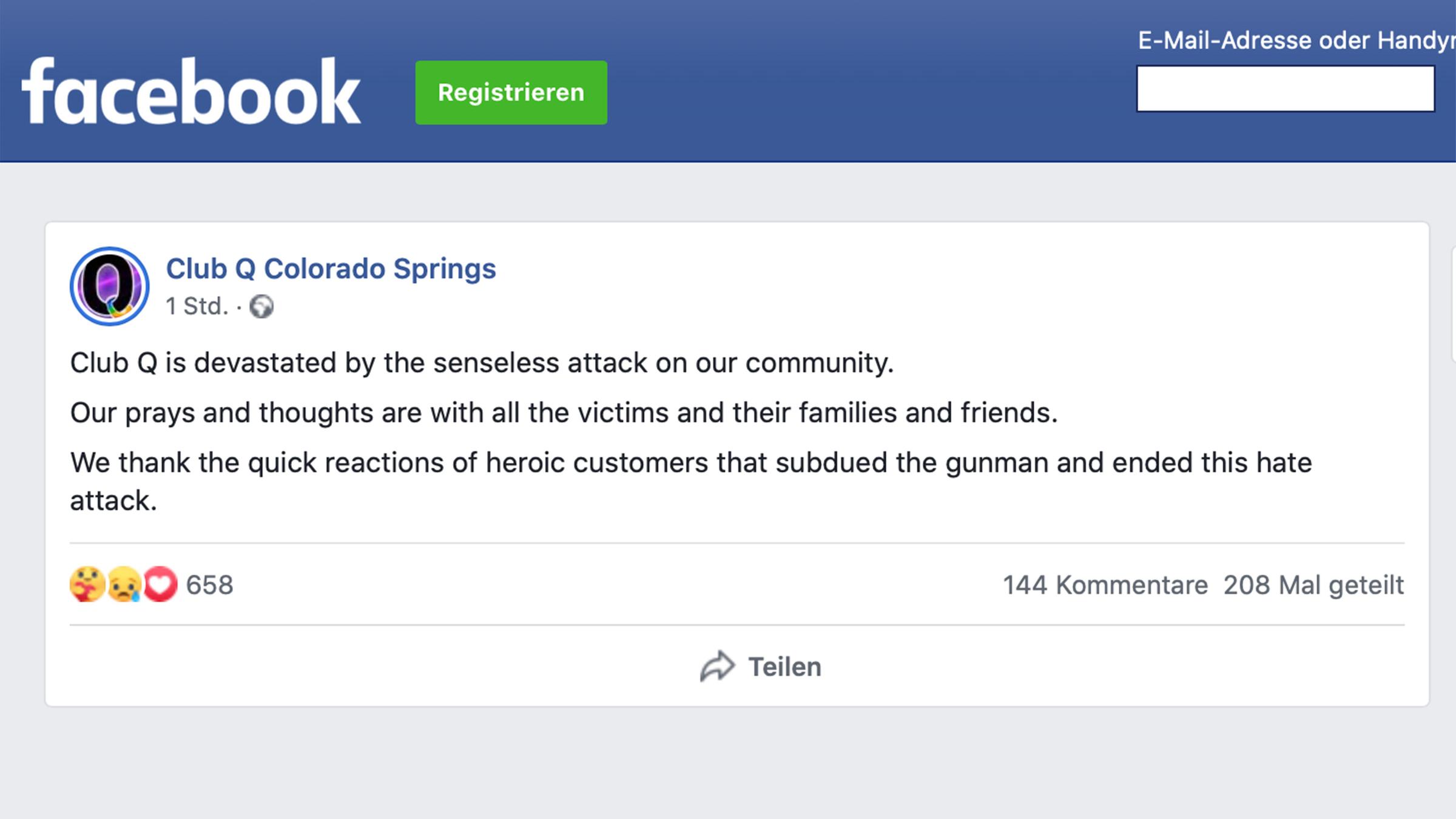 Screenshot Facebook Nachtclub Colorado Springs