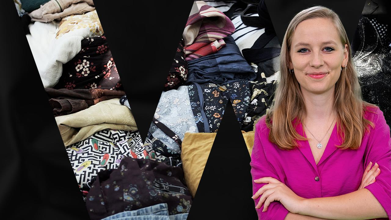 Sabrina Zimmermann steht vor Second Hand Kleidung