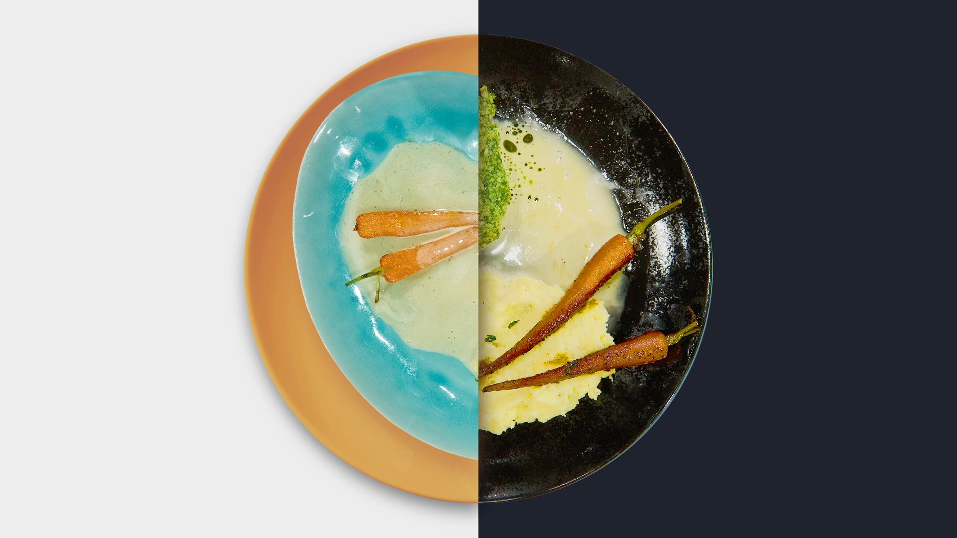 Seelachsfilet mit Kräuterkruste, Buttermöhrchen, Kartoffelpüree und Beurre blanc