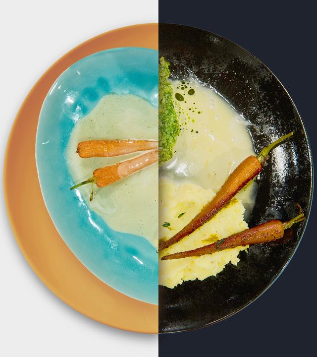 Seelachsfilet mit Kräuterkruste, Buttermöhrchen, Kartoffelpüree und Beurre blanc