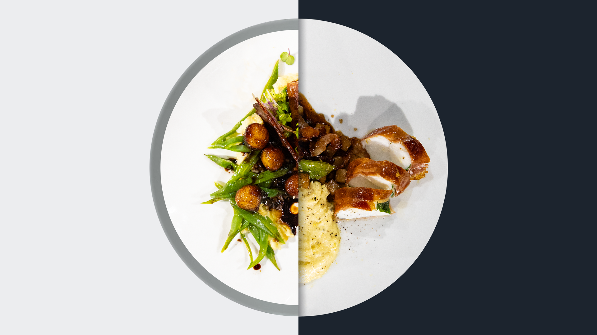 Seeteufelfilet alla Saltimbocca mit Kartoffelpüree, Birnen, Bohnen und Speck