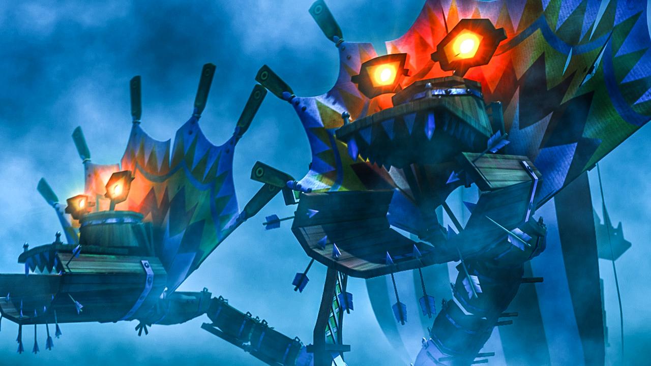 Das zweiköpfige Seeungeheuer mit aufgesperrten Mäulen