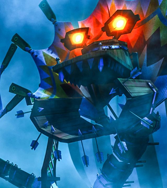 Das zweiköpfige Seeungeheuer mit aufgesperrten Mäulen.