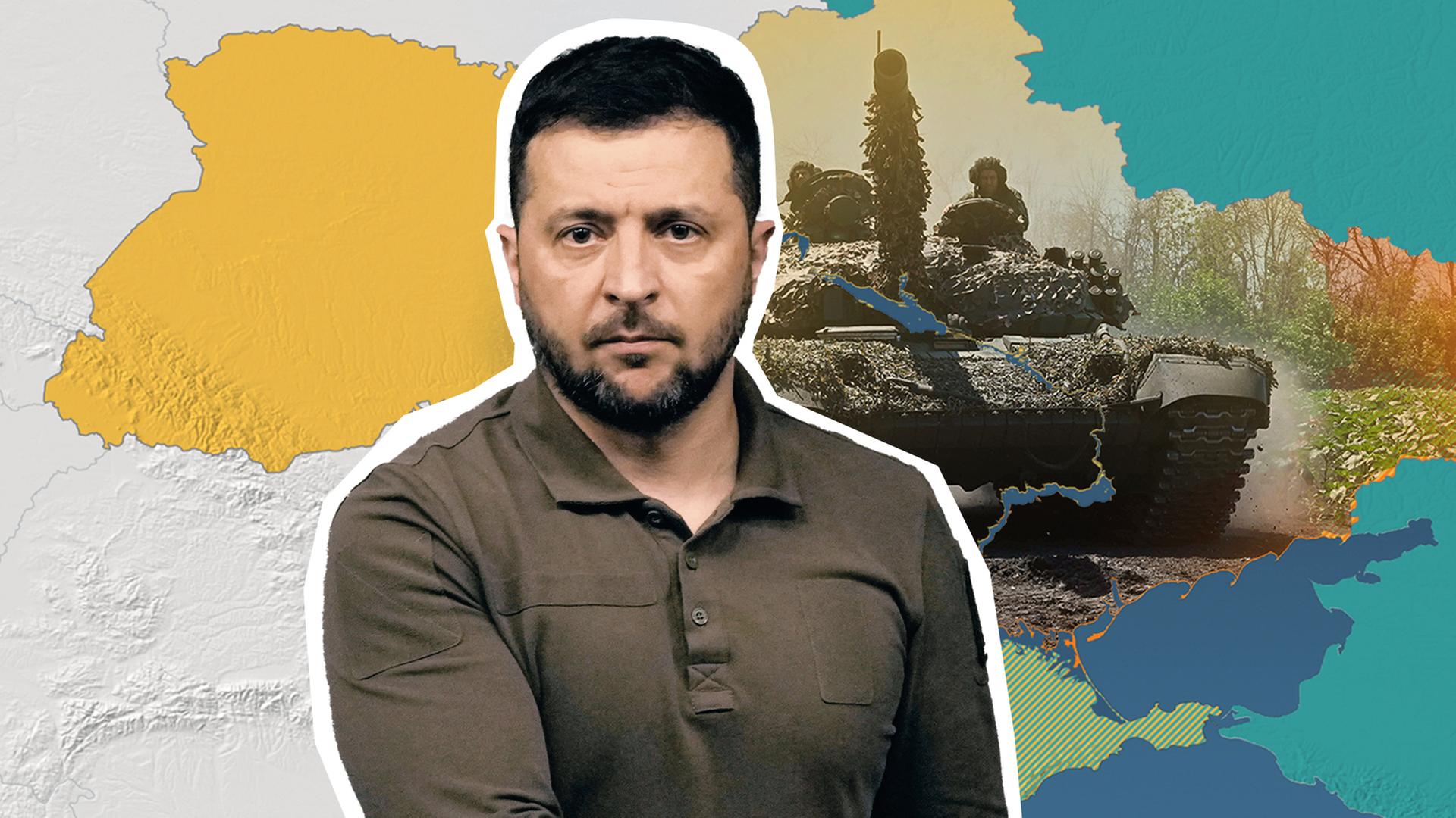 Wolodymyr Selenskyj vor Ukraine Karte
