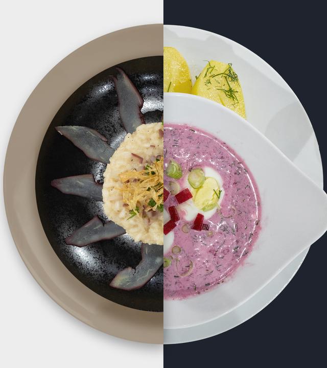 Sellerie-Risotto vs. Kalte Rote-Bete-Suppe