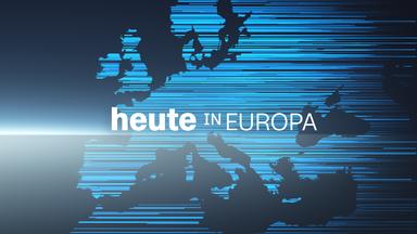 Der Sendungstitel "heute in Europa" steht vor einer Europakarte aus blauen Strichen. 