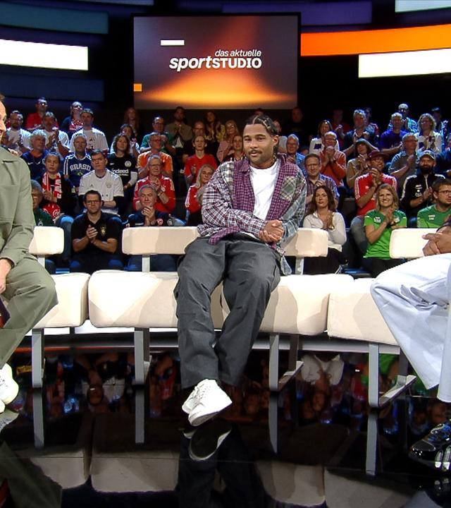 Der deutsche Leichtathlet Leo Neugebauer und der Fußballspieler Serge David Gnabry sind im Sportstudio.