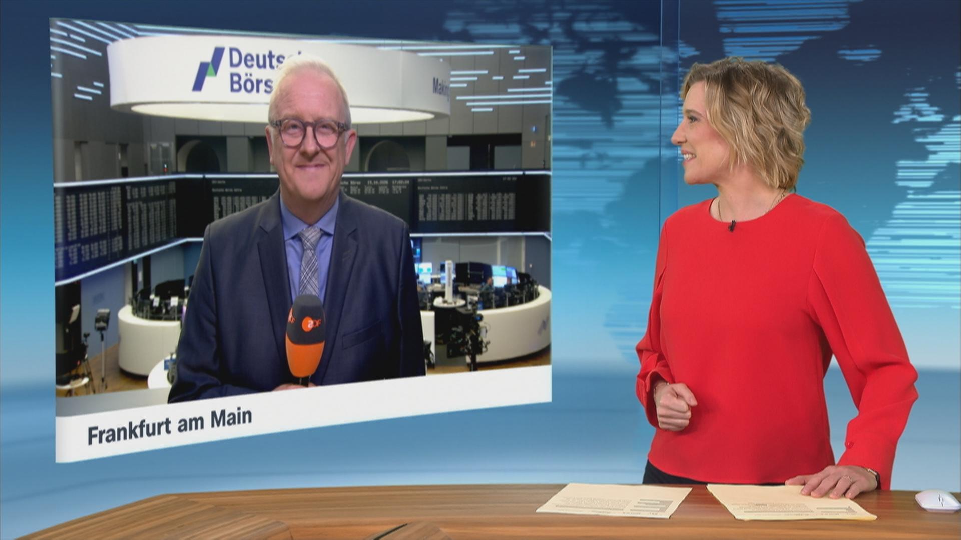 Moderatorin im Schaltgespräch mit ZDF-Börsenexperte Frank Bethmann