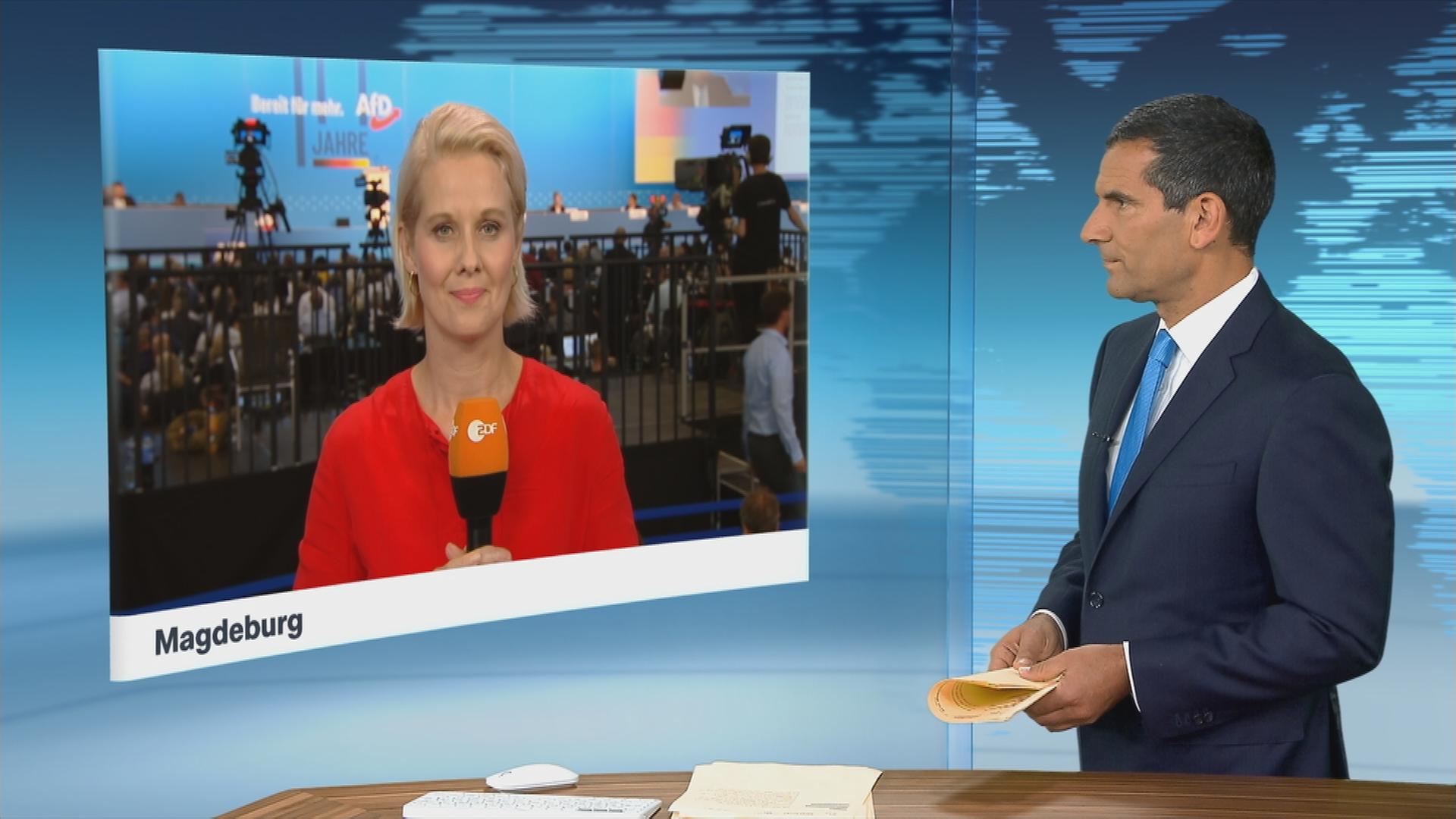 ZDF-Korrespondentin Nicole Diekmann in Madgeburg (l), Mitri Sirin in Mainz (r)