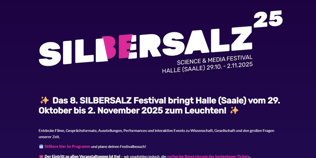 Screenshot der Online-Startseite des 8. Silbersalz Festivals 2025 in Halle an der Saale