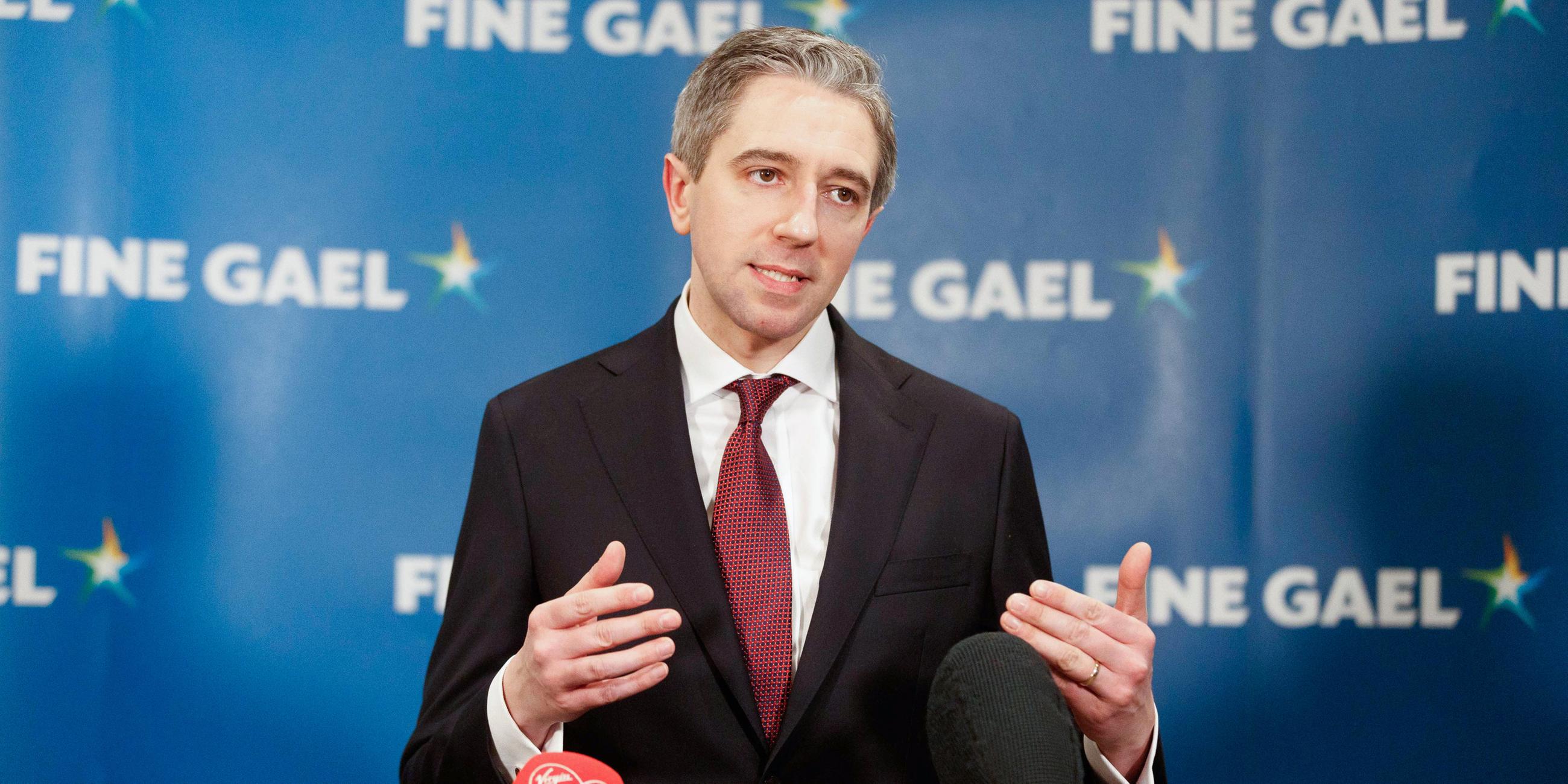 Simon Harris spricht zu den Medien, nachdem er als neuer Vorsitzender der Fine Gael bestätigt wurde am 24.03.2024.