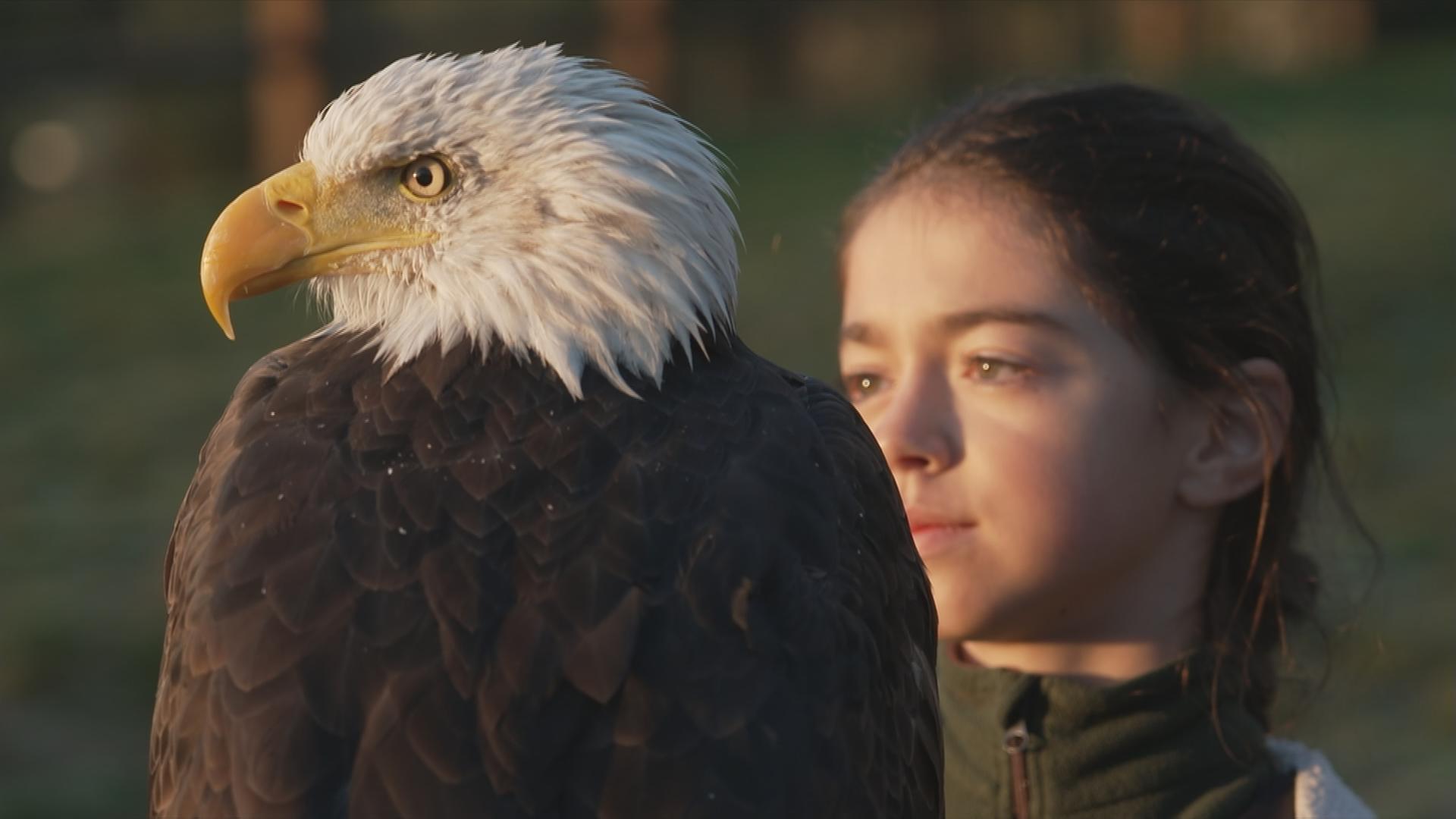 Schülerin mit Falke